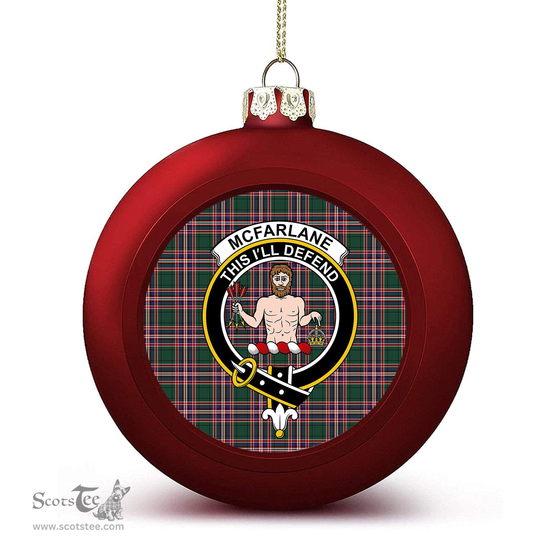 ScotsTee Shop Scottish McFarlane Hunting Modern Crest Tartan Christmas Ball Ornament