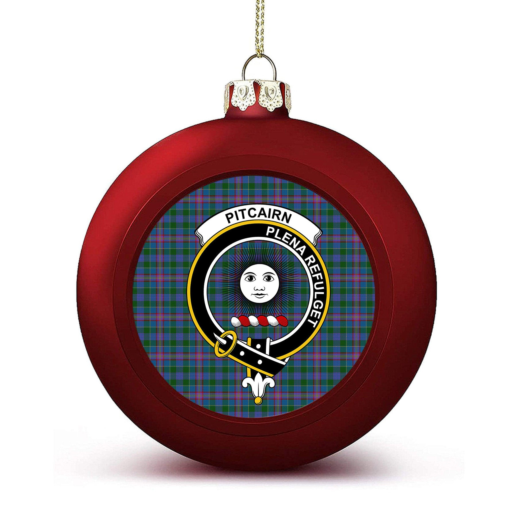 ScotsTee Shop Scottish Pitcairn Heritage Hunting Crest Tartan Christmas Ball Ornament