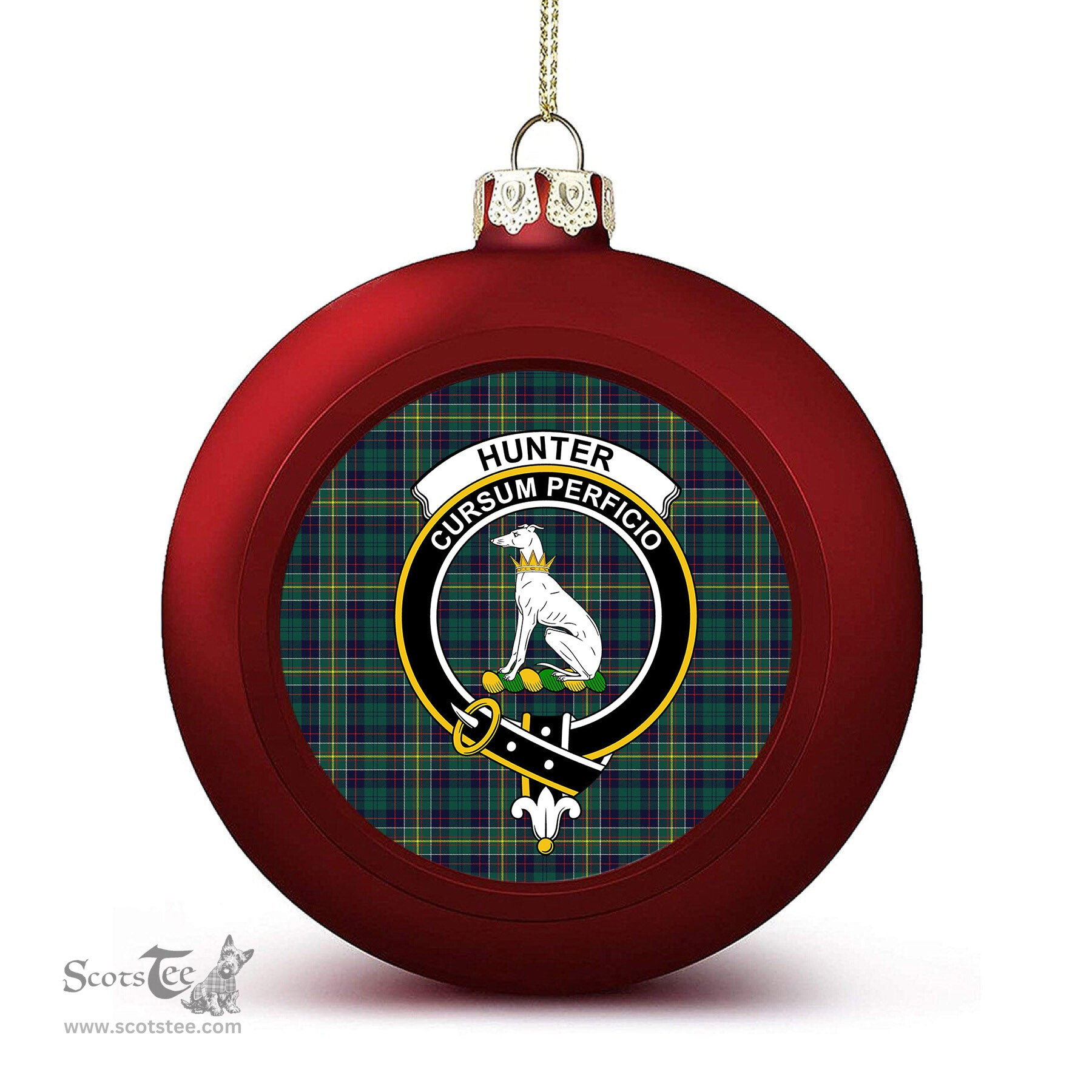 ScotsTee Shop Scottish Hunter of Hunterston Modern Crest Tartan Christmas Ball Ornament