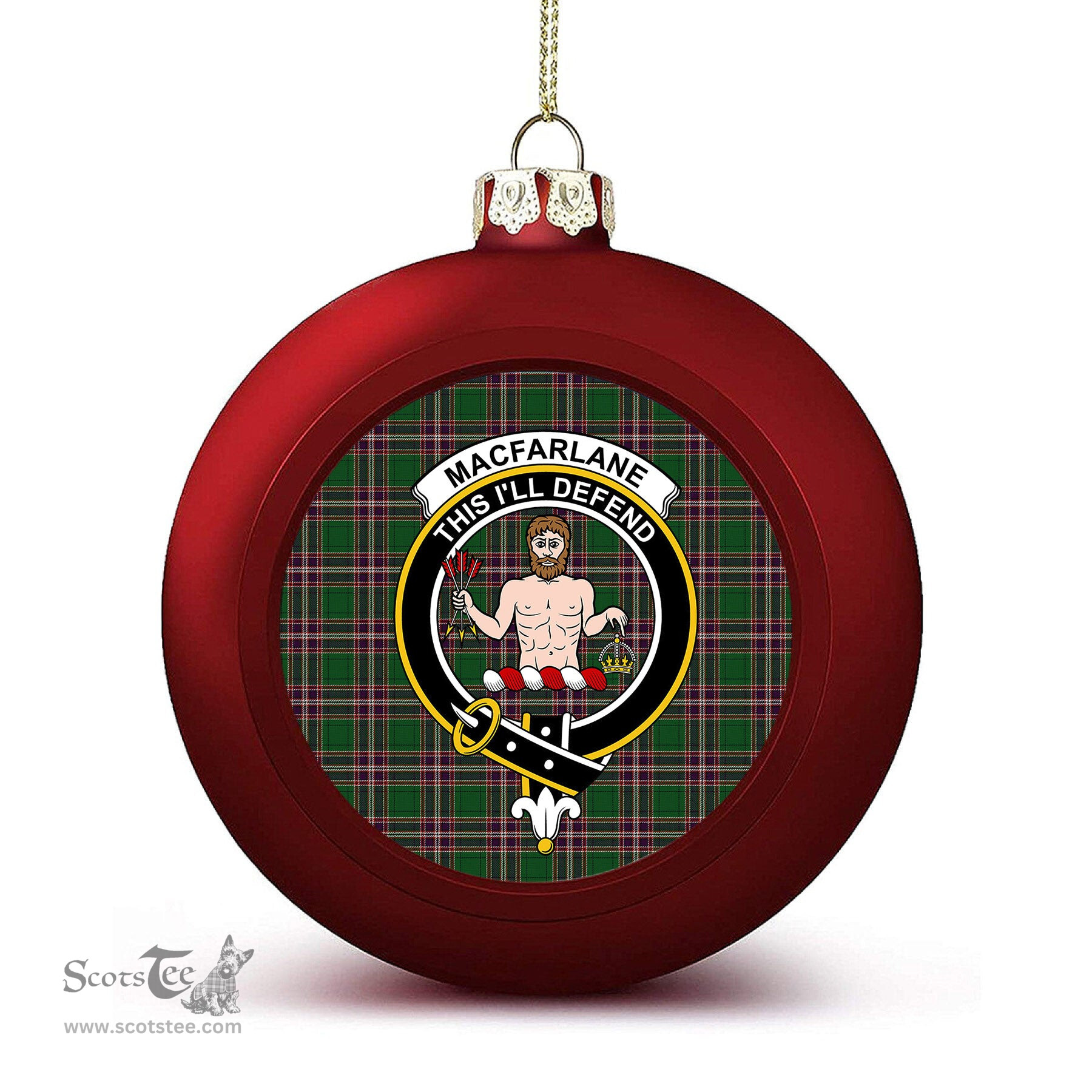 ScotsTee Shop Scottish MacFarlane Hunting Crest Tartan Christmas Ball Ornament