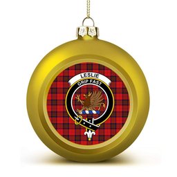 ScotsTee Shop Scottish Leslie Red Modern Crest Tartan Christmas Ball Ornament