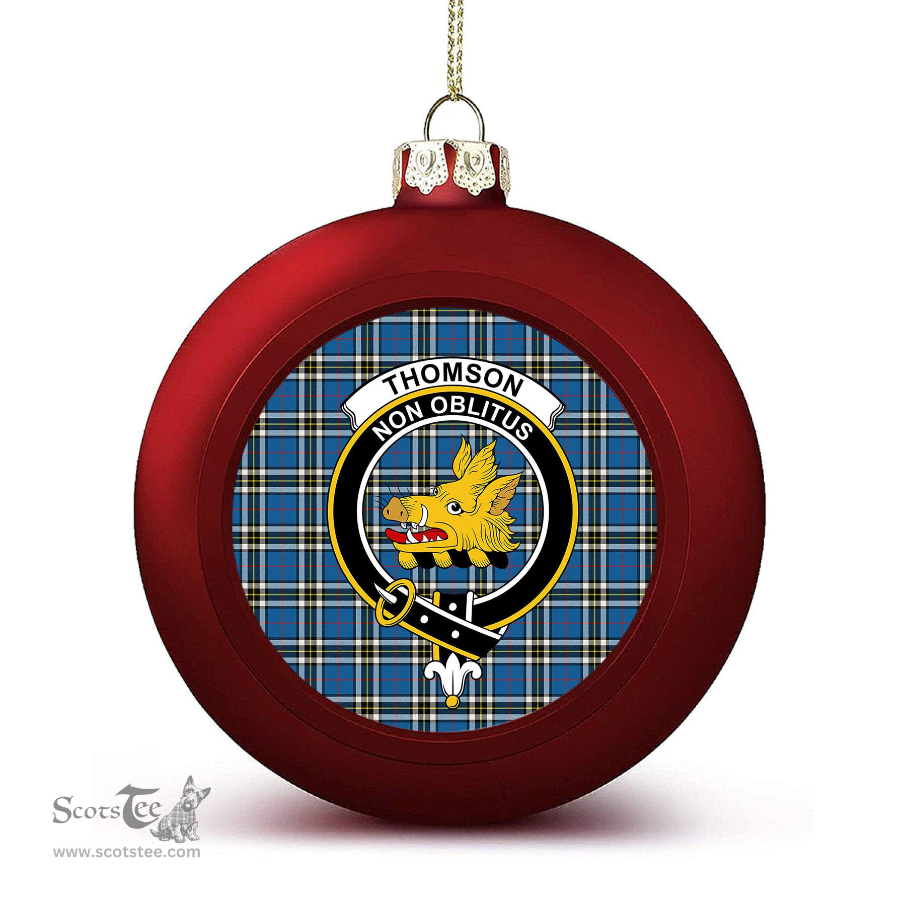 ScotsTee Shop Scottish Thomson Blue Modern Clan Crest Tartan Christmas Ball Ornament
