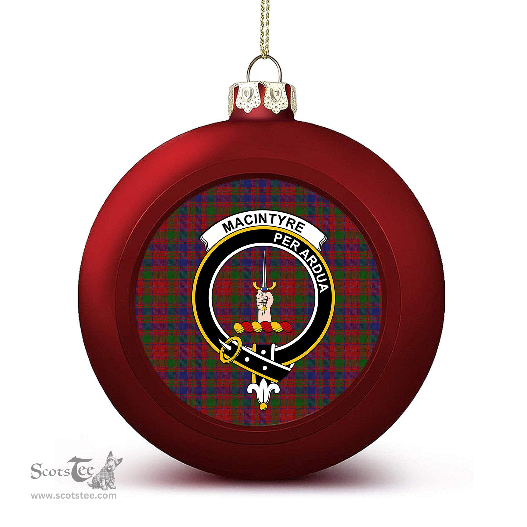 ScotsTee Shop Scottish MacIntyre of Gatehouse Crest Tartan Christmas Ball Ornament