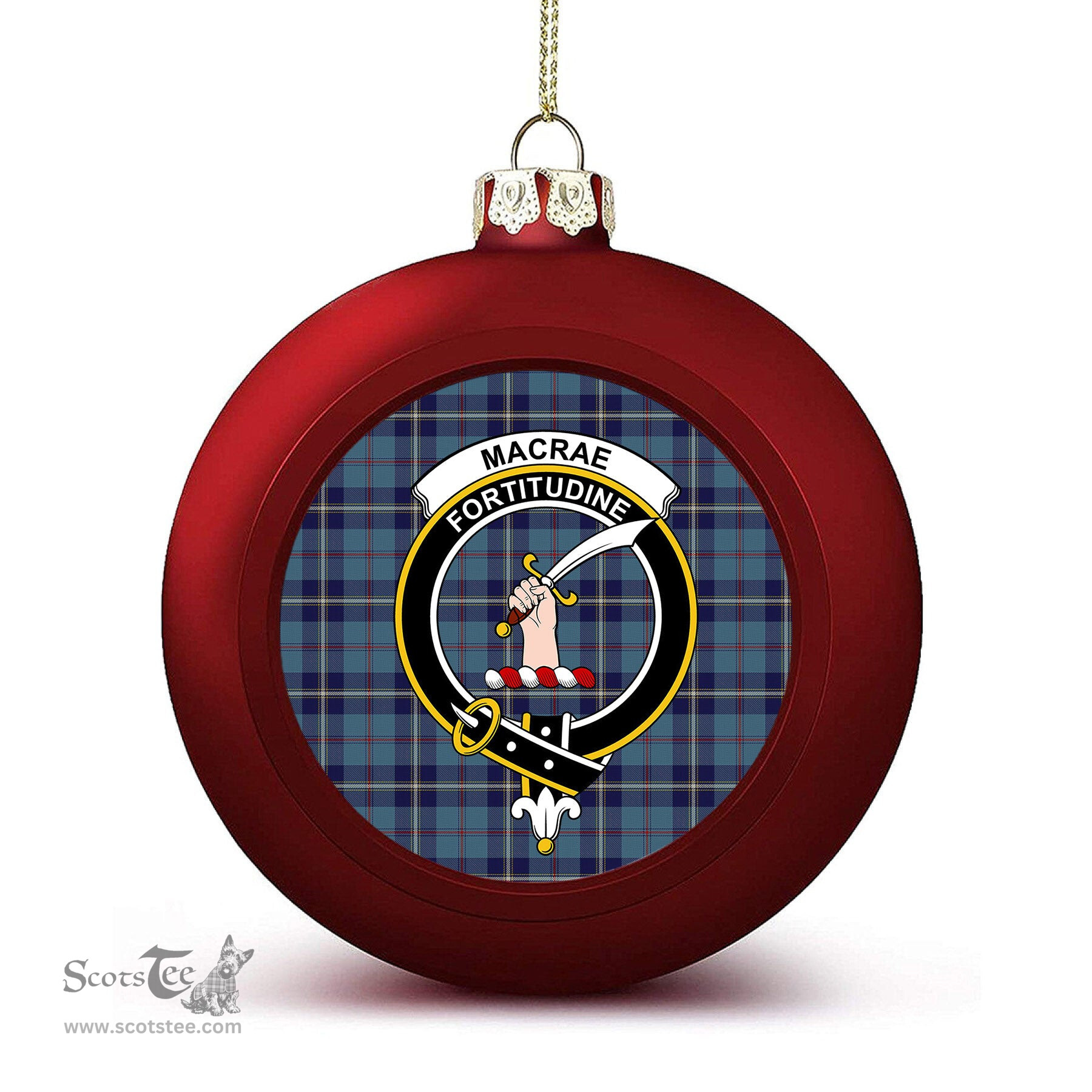 ScotsTee Shop Scottish MacRae of America Crest Tartan Christmas Ball Ornament
