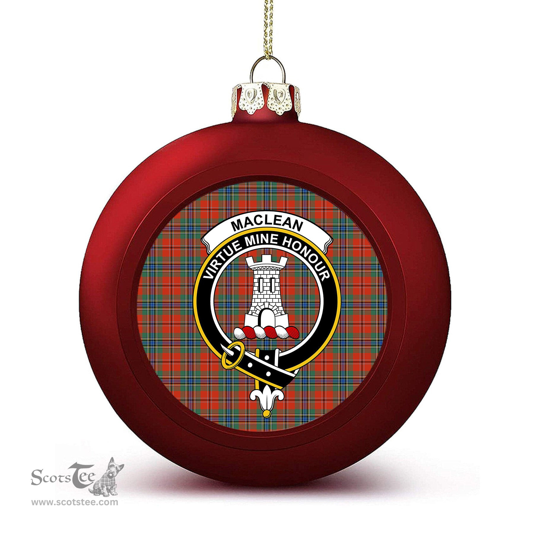 ScotsTee Shop Scottish MacLean of Duart Ancient Crest Tartan Christmas Ball Ornament