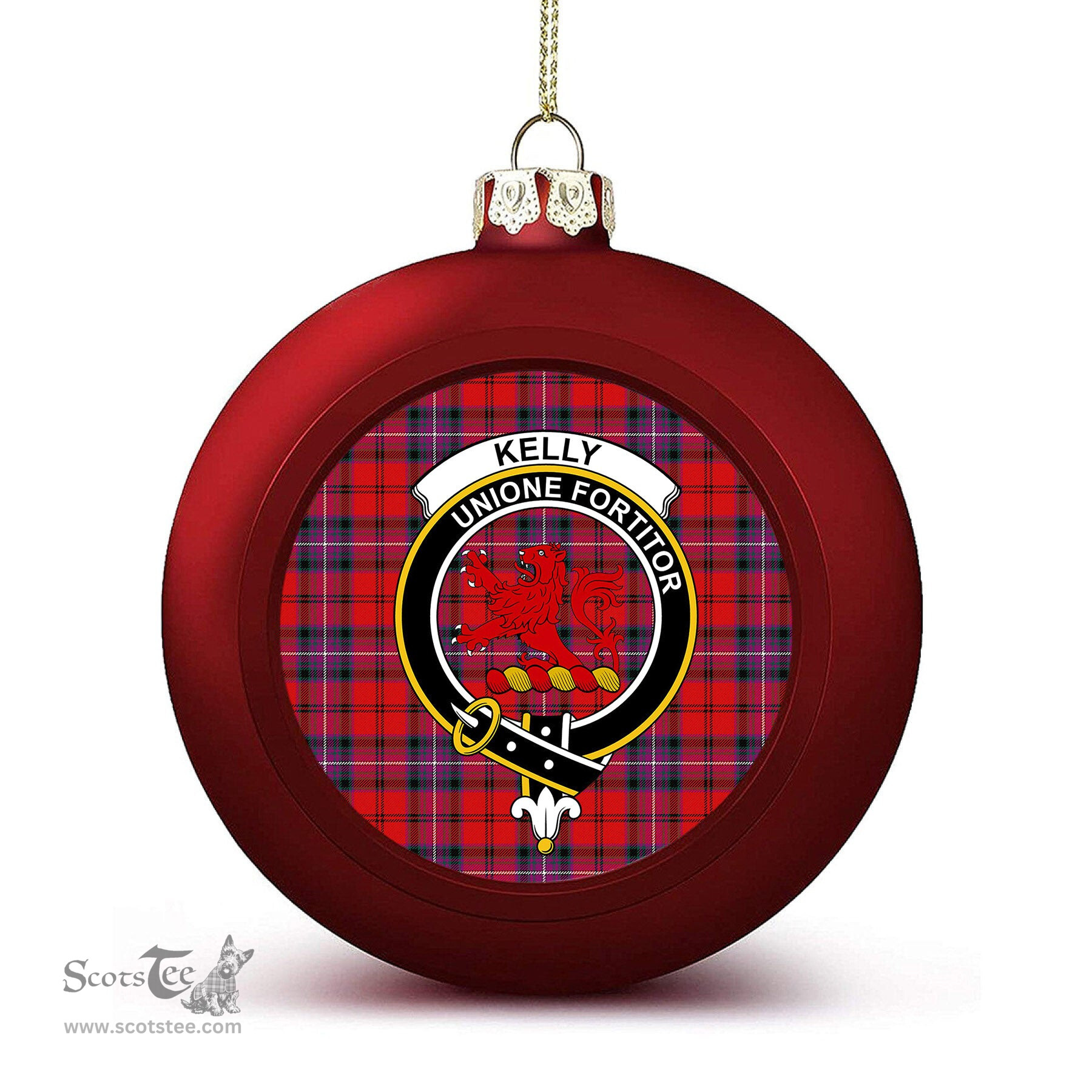 ScotsTee Shop Scottish Kelly of Sleat Red Modern Crest Tartan Christmas Ball Ornament