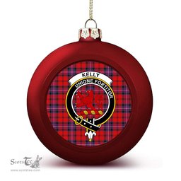 ScotsTee Shop Scottish Kelly of Sleat Red Modern Crest Tartan Christmas Ball Ornament
