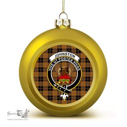 ScotsTee Shop Scottish Johnston Orange and Black Crest Tartan Christmas Ball Ornament