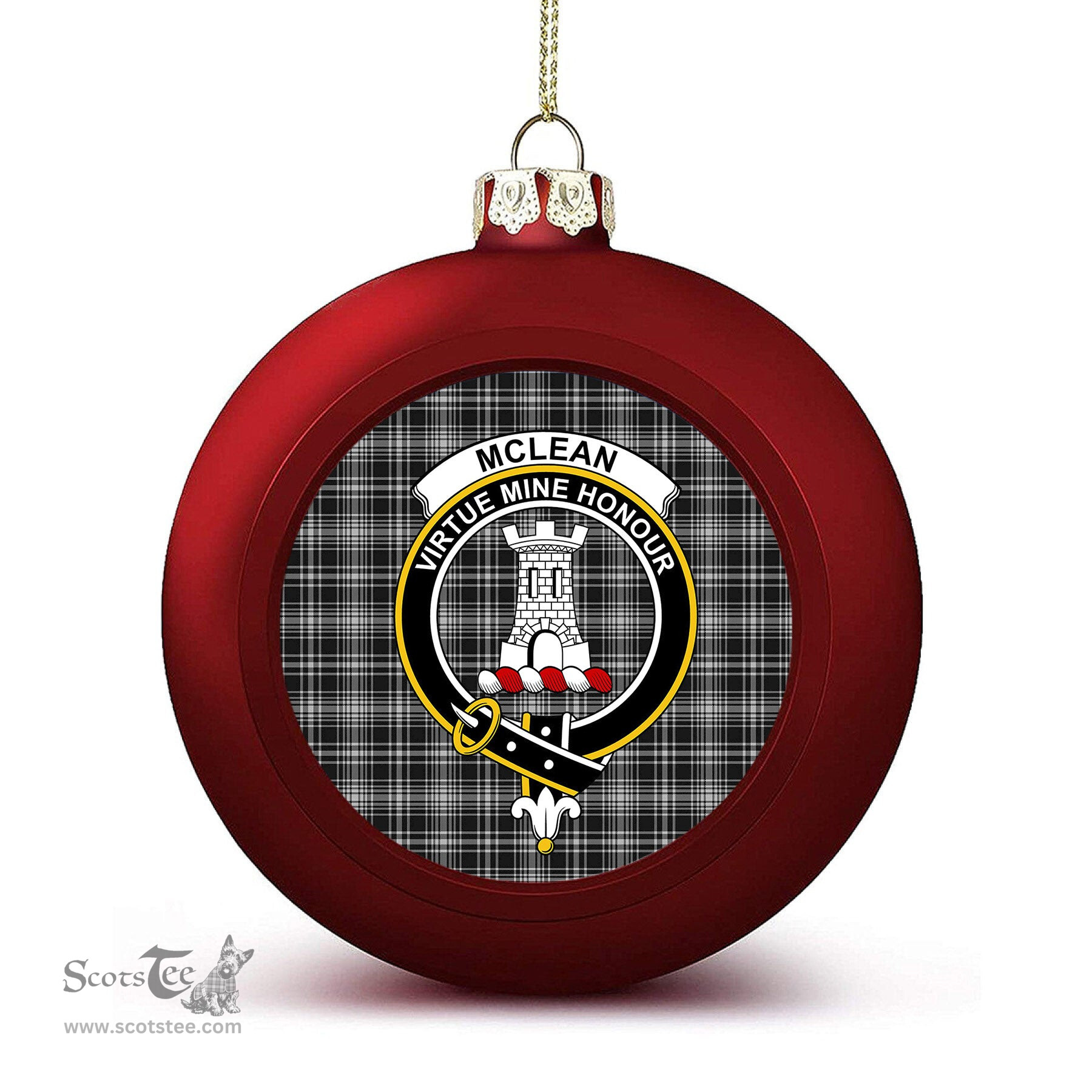 ScotsTee Shop Scottish McLean Black and White Crest Tartan Christmas Ball Ornament