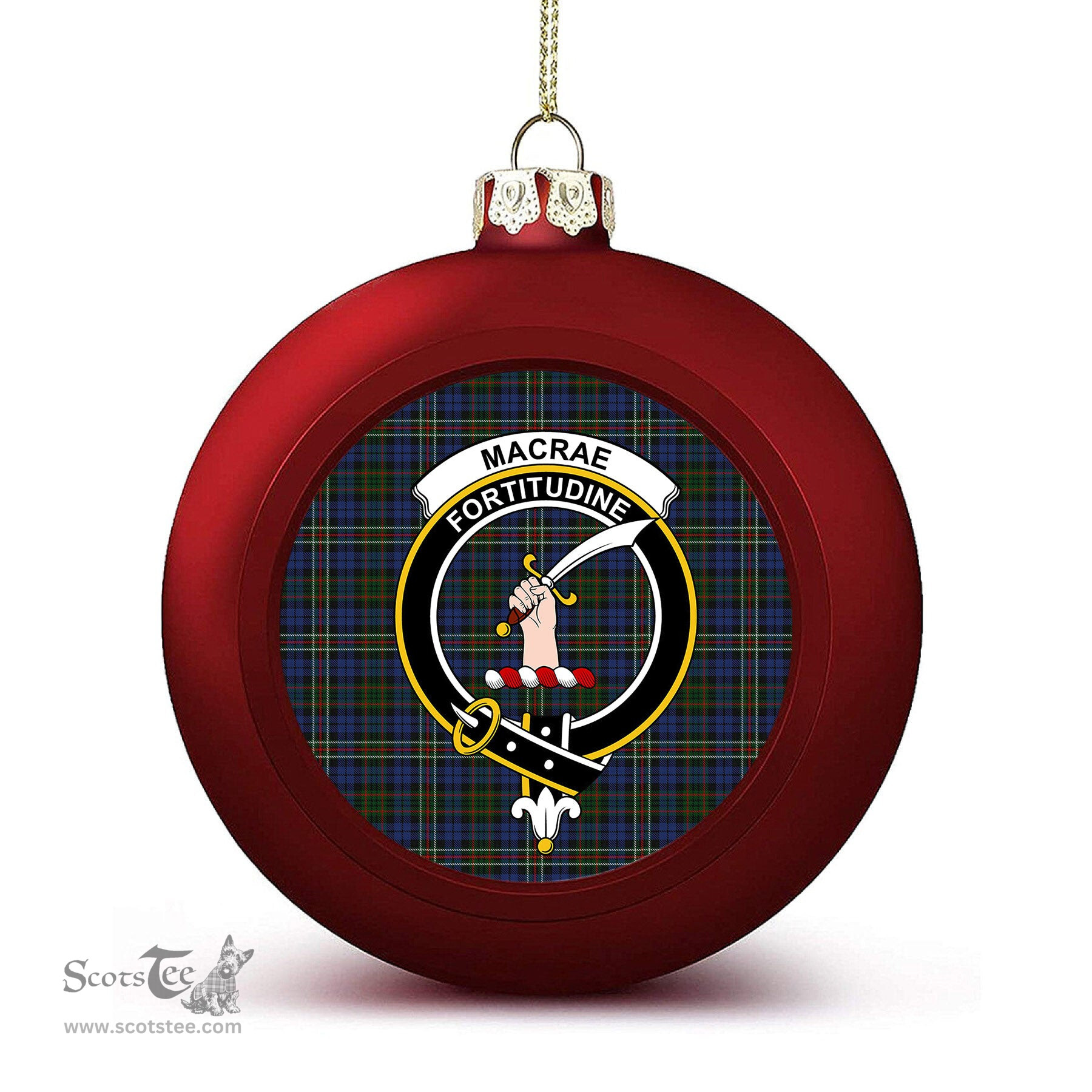 ScotsTee Shop Scottish MacRae Hunting 4 Crest Tartan Christmas Ball Ornament