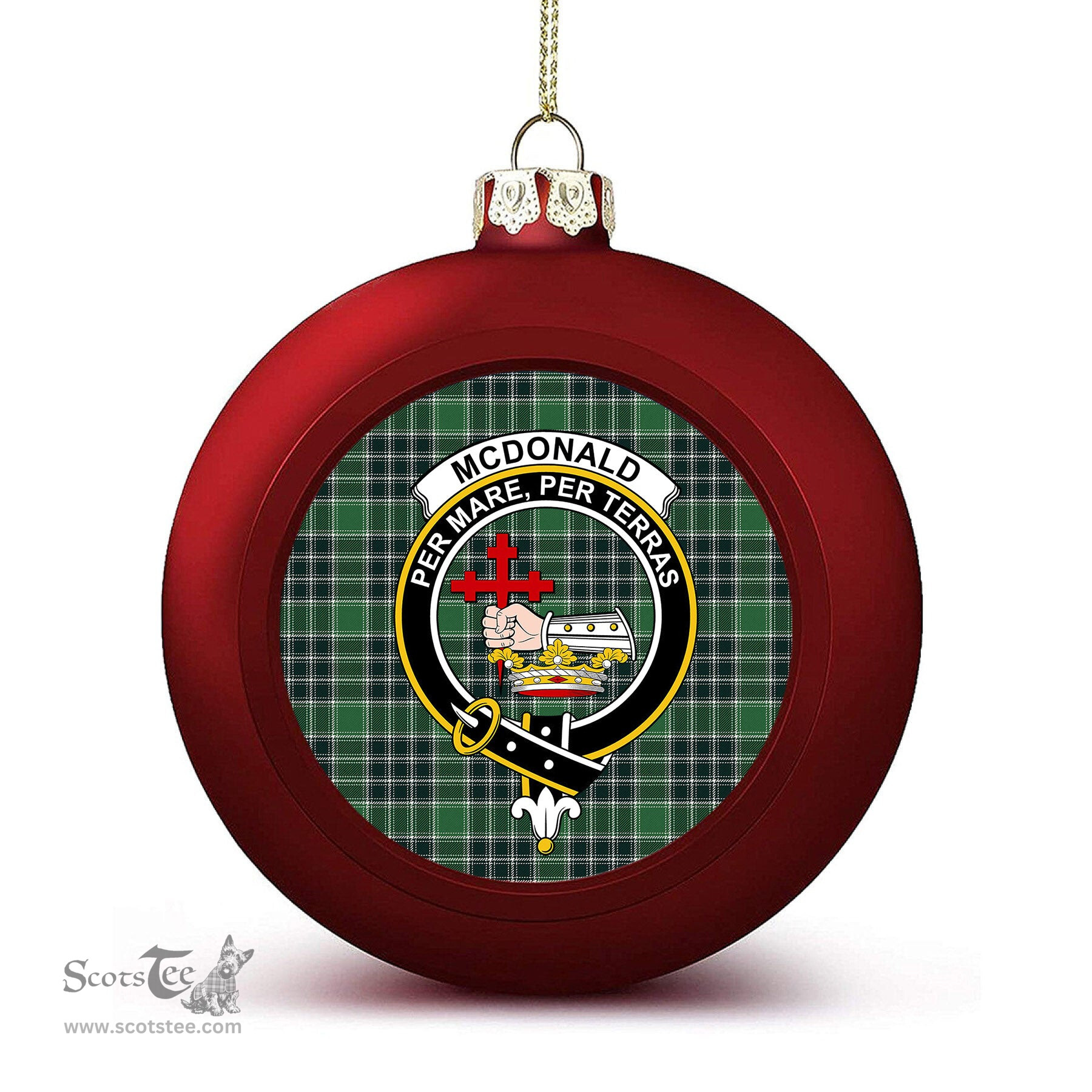 ScotsTee Shop Scottish McDonald Lord of the Isles Hunting Modern Crest Tartan Christmas Ball Ornament