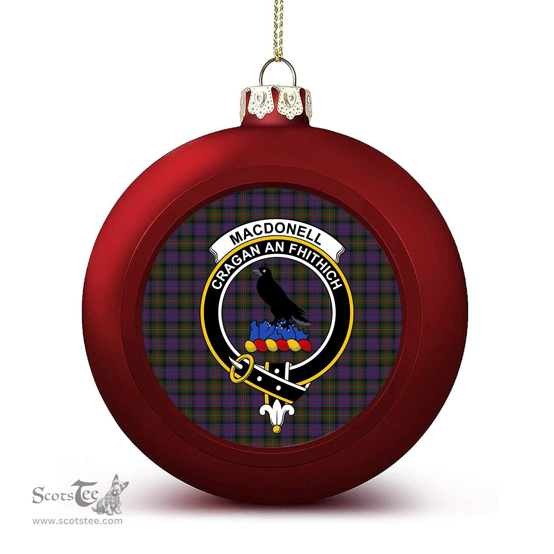 ScotsTee Shop Scottish MacDonell of Glengarry Crest Tartan Christmas Ball Ornament