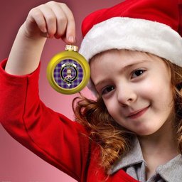 ScotsTee Shop Scottish Menzies Mauve and White Crest Tartan Christmas Ball Ornament