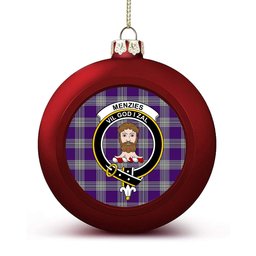 ScotsTee Shop Scottish Menzies Mauve and White Crest Tartan Christmas Ball Ornament