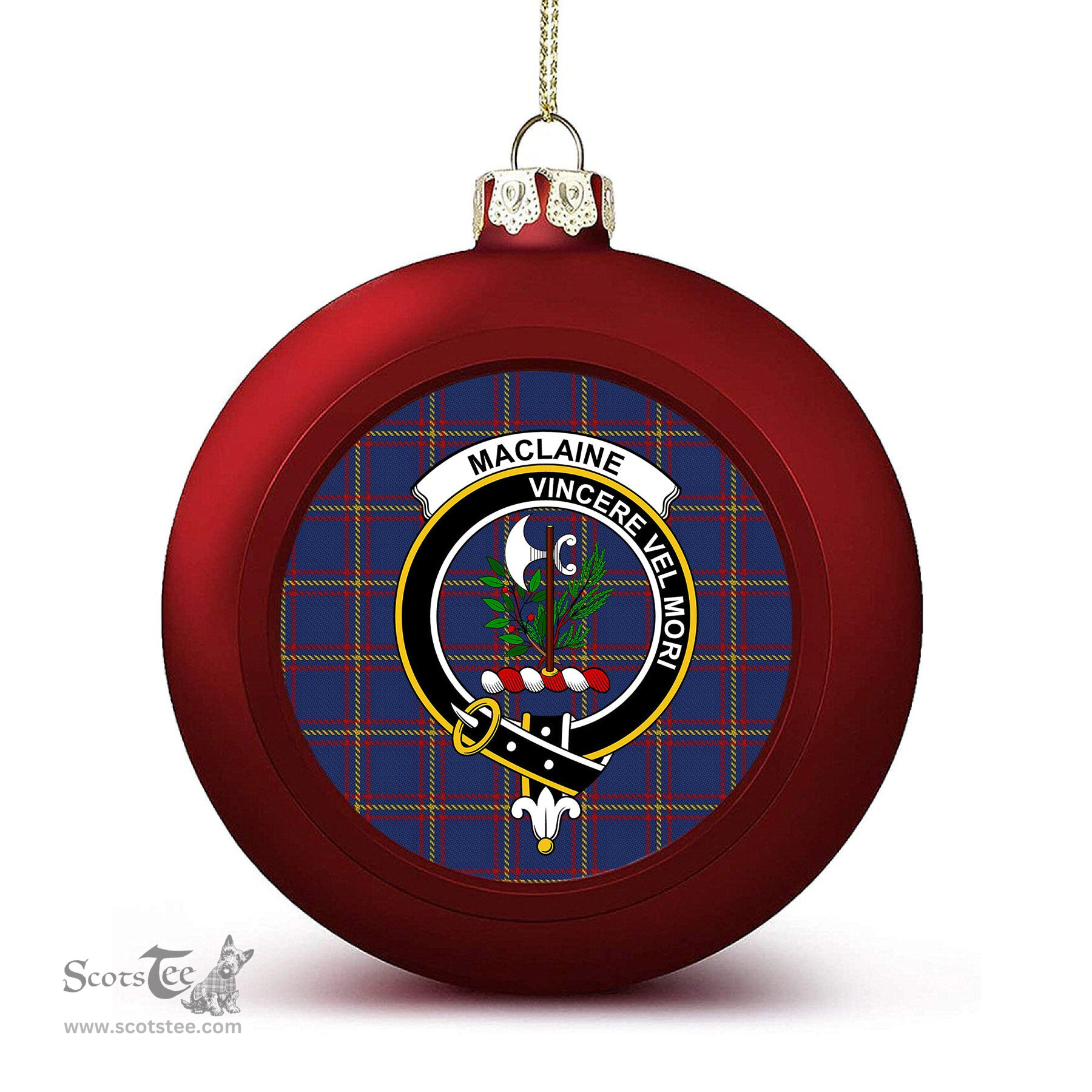 ScotsTee Shop Scottish MacLaine of Lochbuie Crest Tartan Christmas Ball Ornament