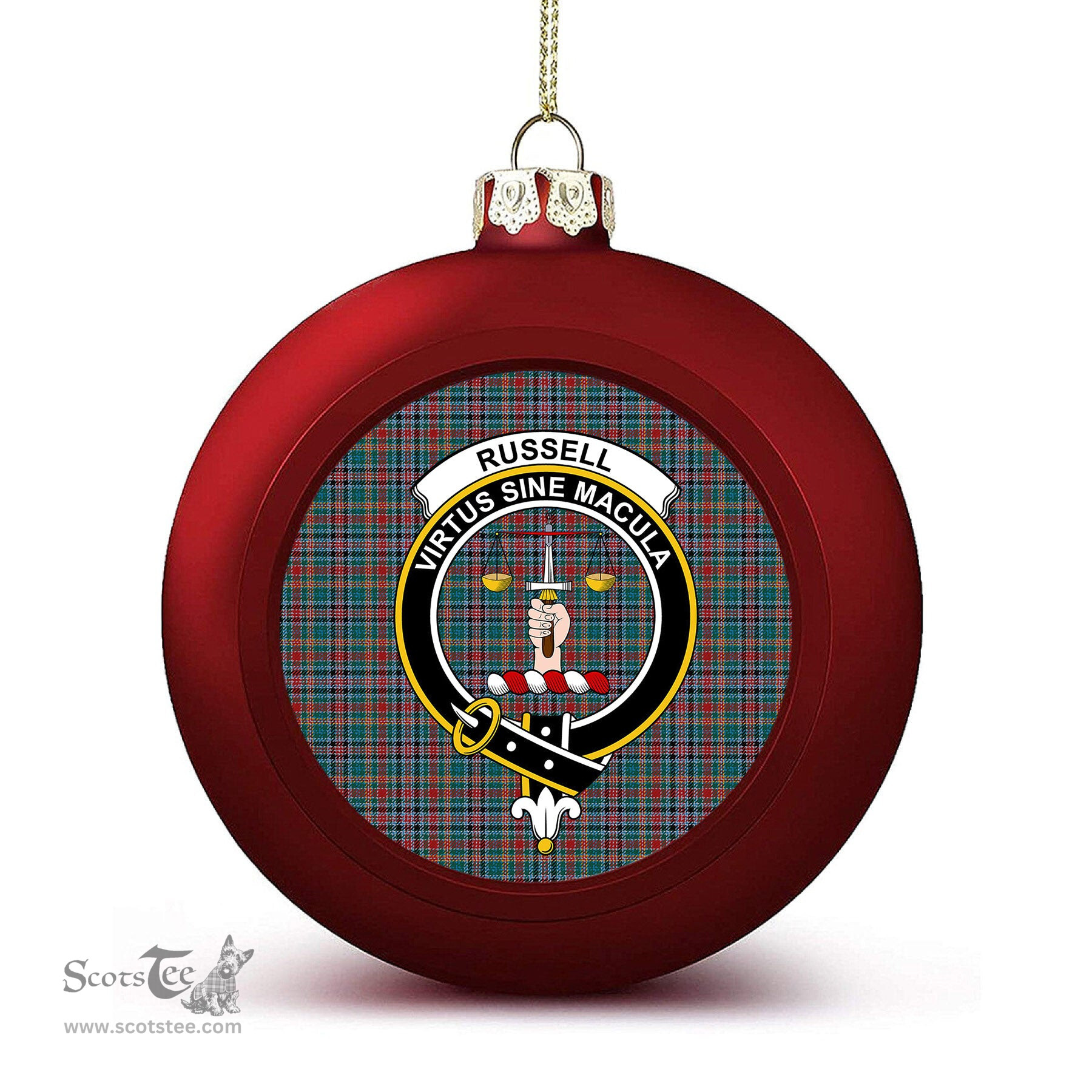 ScotsTee Shop Scottish Russell Old Modern Crest Tartan Christmas Ball Ornament