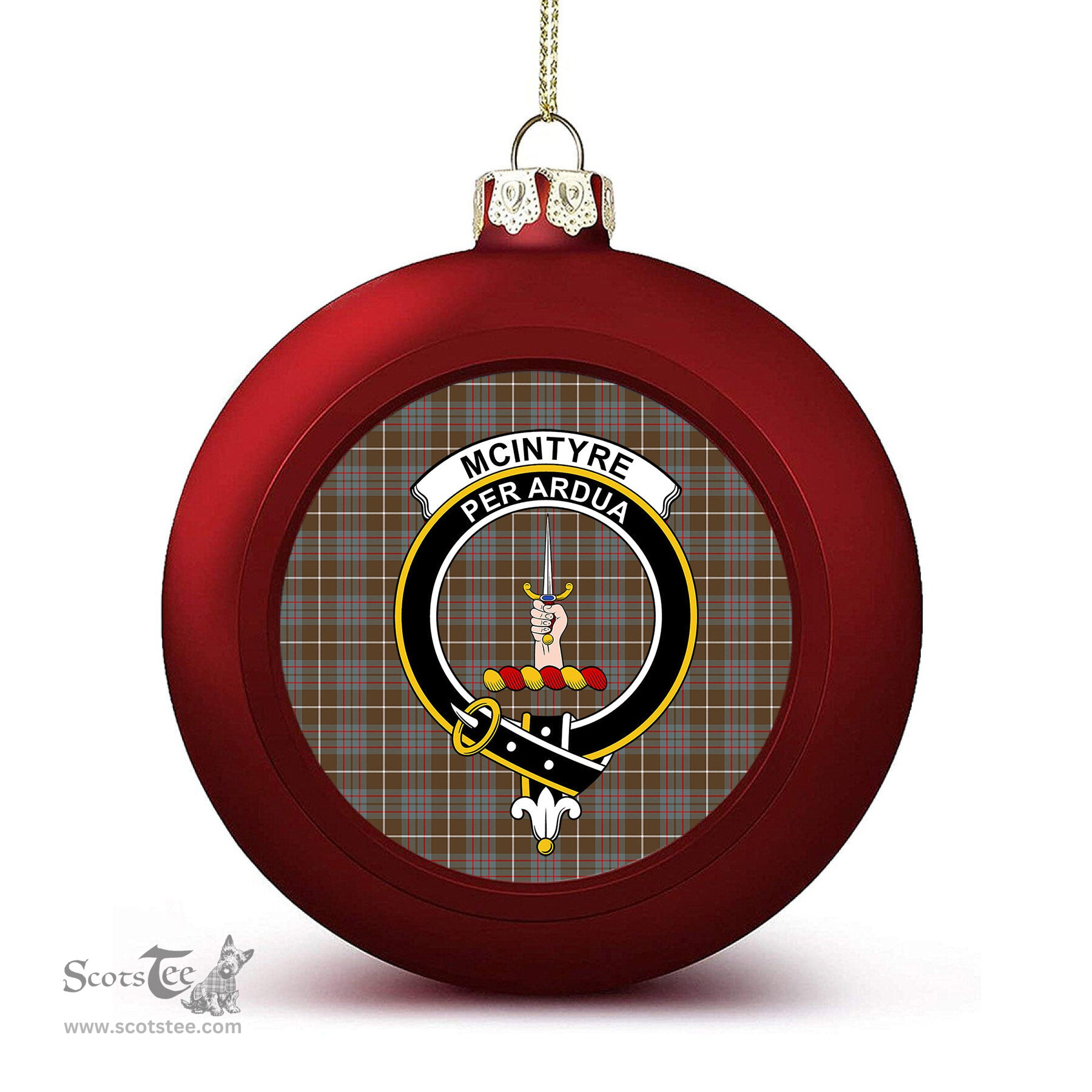 ScotsTee Shop Scottish McIntyre Hunting Weathered Crest Tartan Christmas Ball Ornament