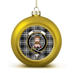 ScotsTee Shop Scottish Menzies Black and White Crest Tartan Christmas Ball Ornament