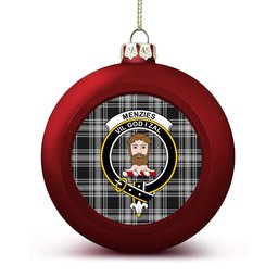 ScotsTee Shop Scottish Menzies Black and White Crest Tartan Christmas Ball Ornament