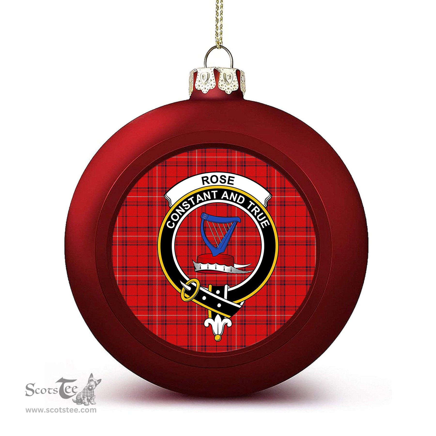 ScotsTee Shop Scottish Rose of Kilravock Modern Crest Tartan Christmas Ball Ornament