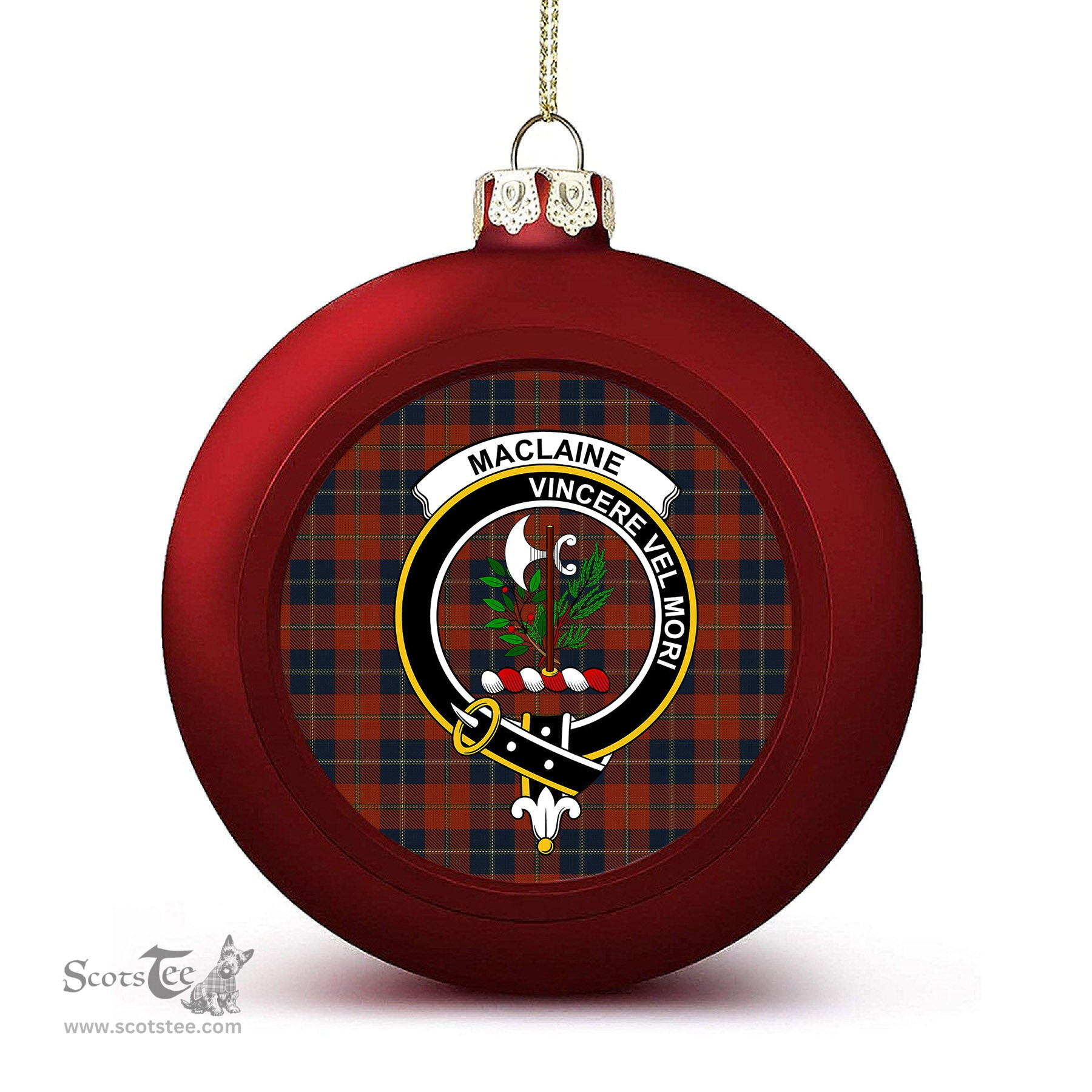 ScotsTee Shop Scottish Maclaine of Lochbuie Auld Sett Crest Tartan Christmas Ball Ornament