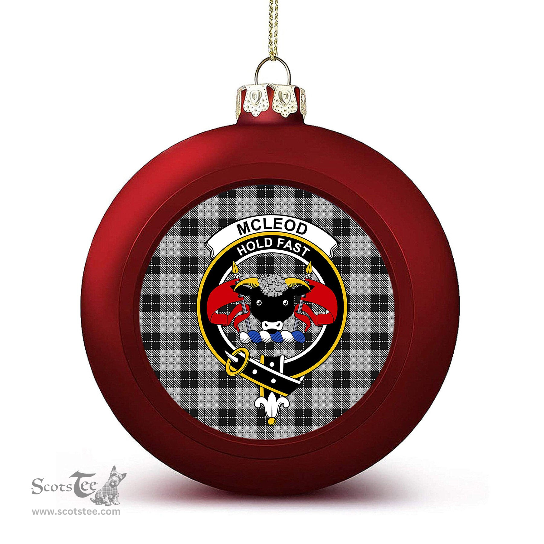 ScotsTee Shop Scottish McLeod Black and White Crest Tartan Christmas Ball Ornament