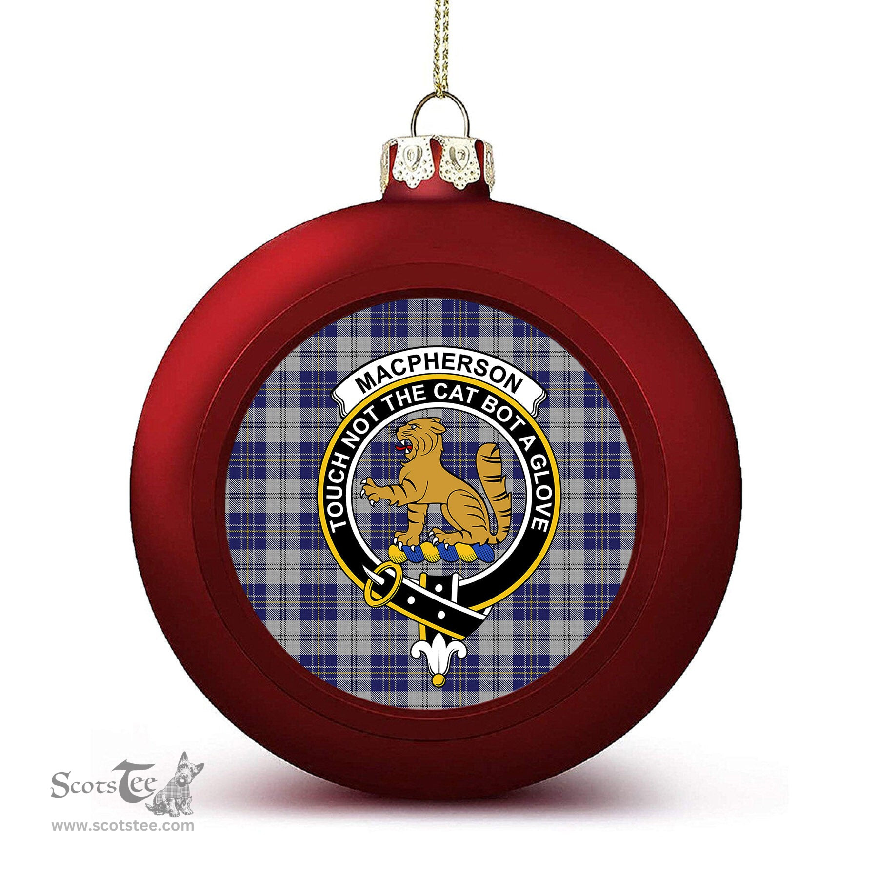 ScotsTee Shop Scottish MacPherson Dress Blue Crest Tartan Christmas Ball Ornament