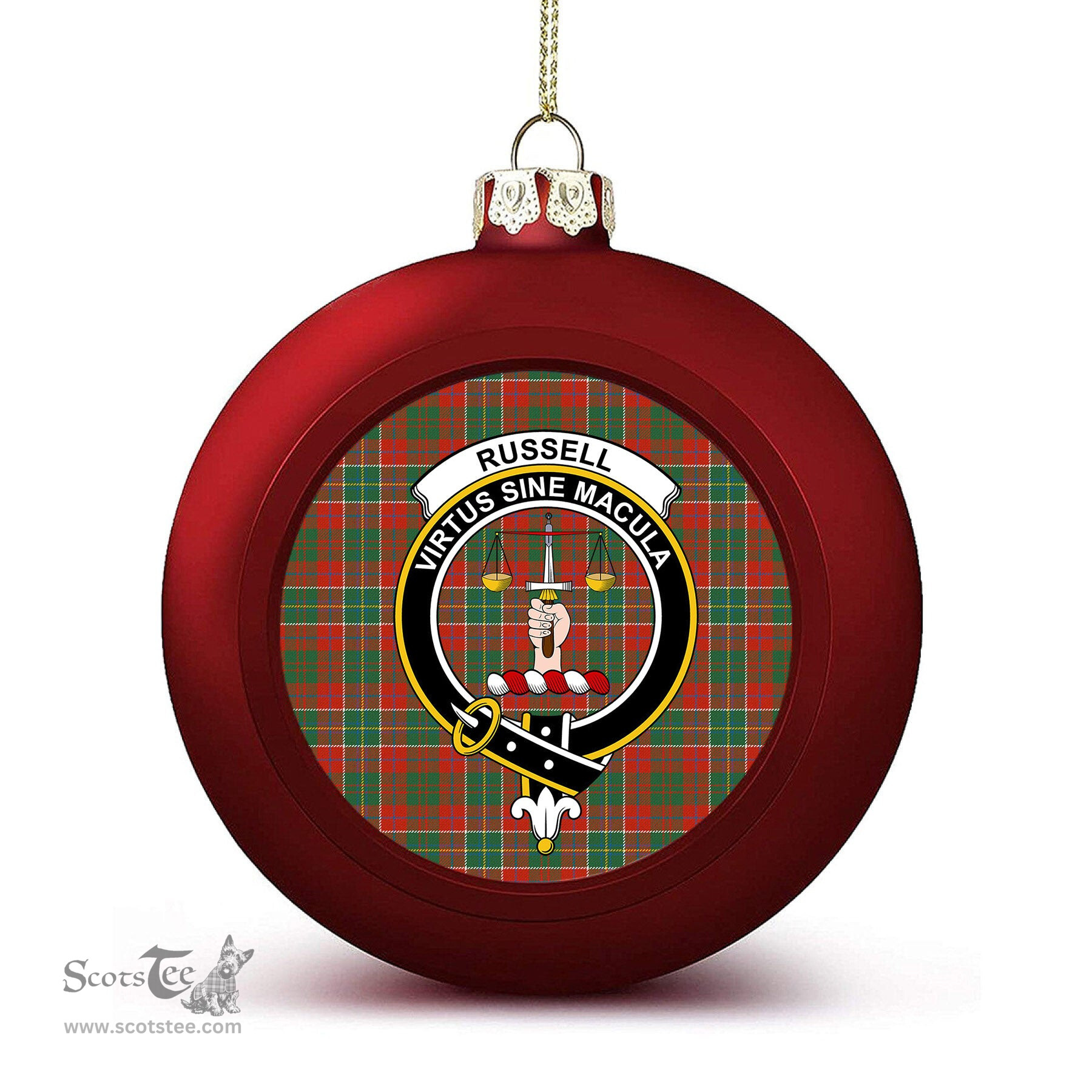 ScotsTee Shop Scottish Russell USA Ancient Crest Tartan Christmas Ball Ornament