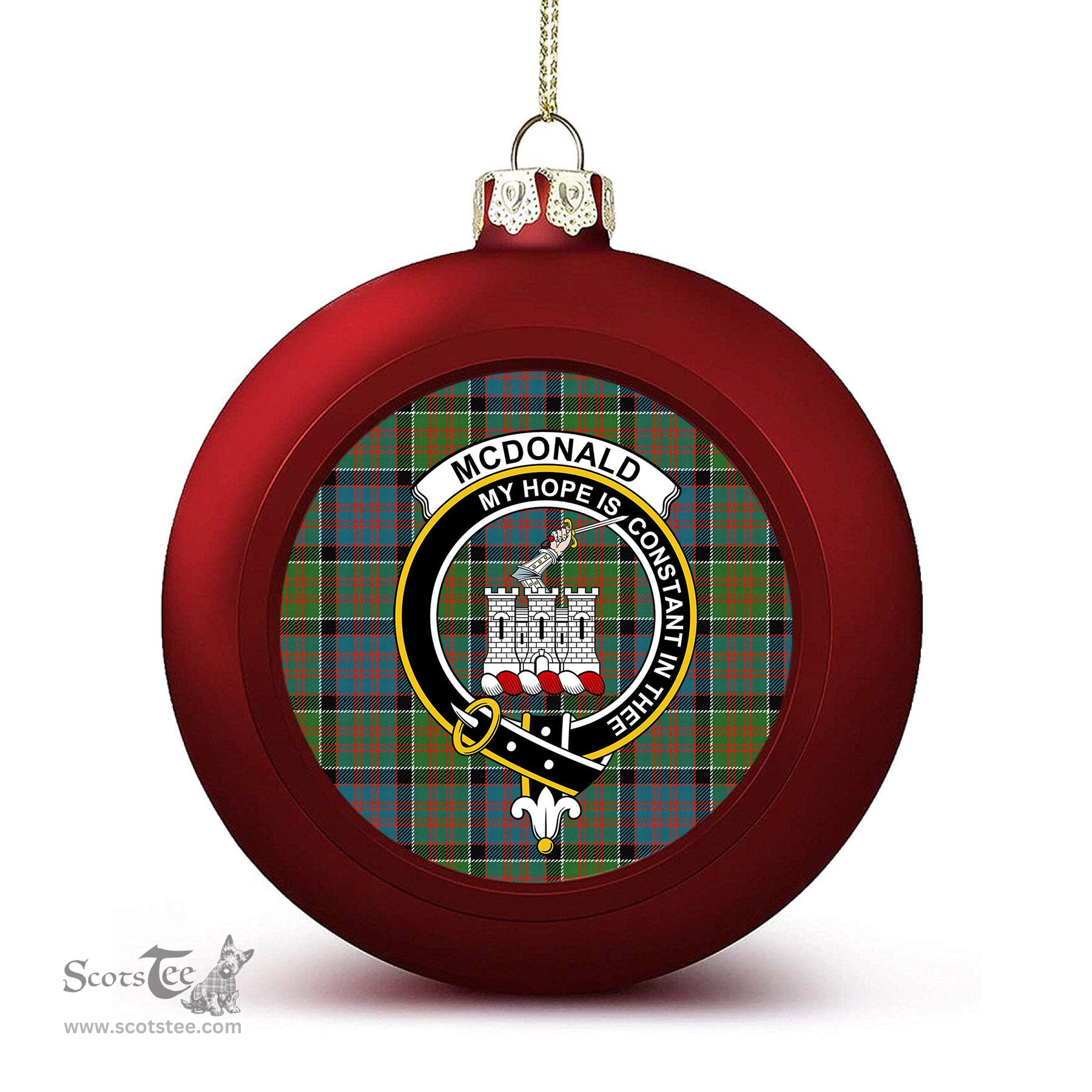 ScotsTee Shop Scottish McDonald of Clan Ranald Ancient Crest Tartan Christmas Ball Ornament