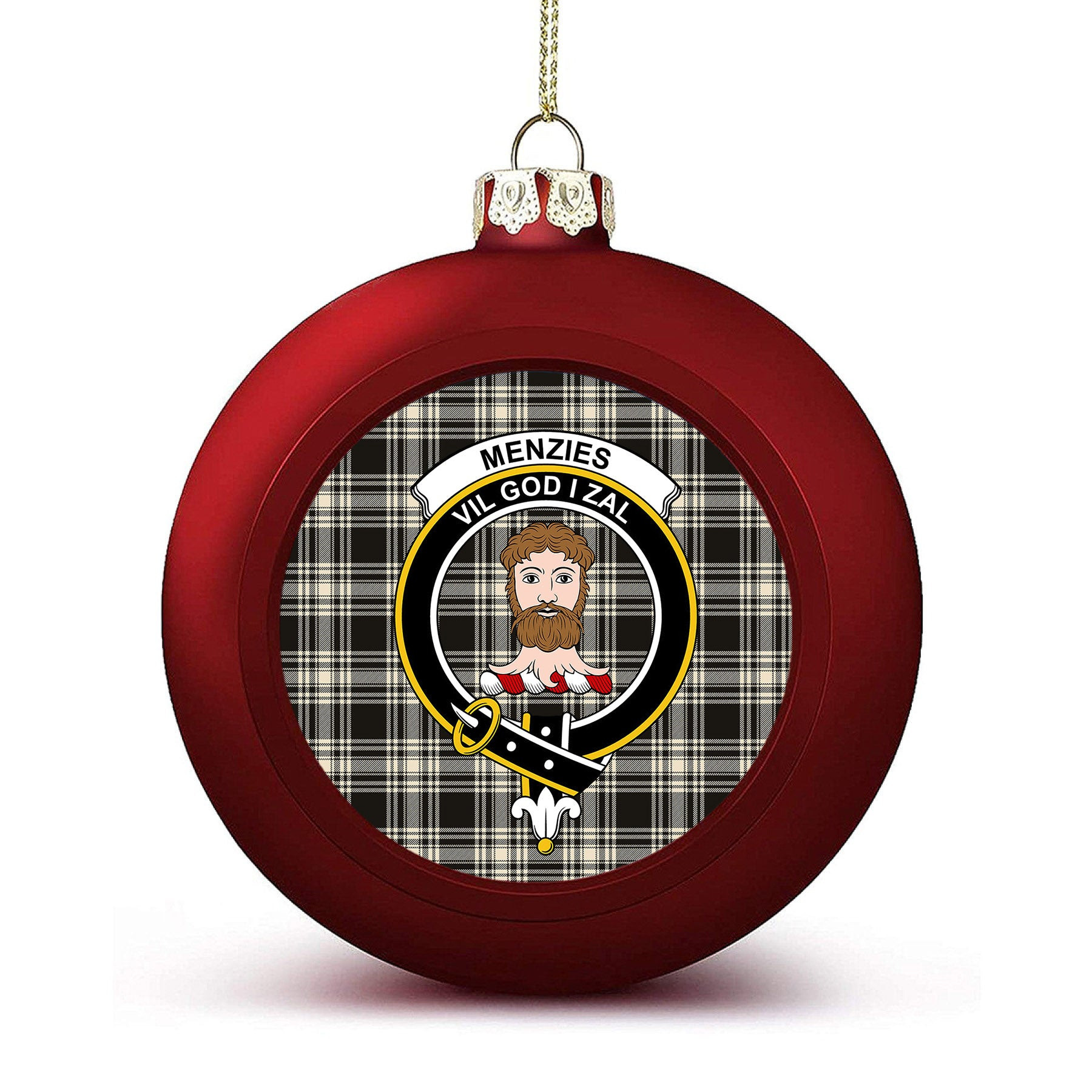 ScotsTee Shop Scottish Menzies Black & White Ancient Crest Tartan Christmas Ball Ornament