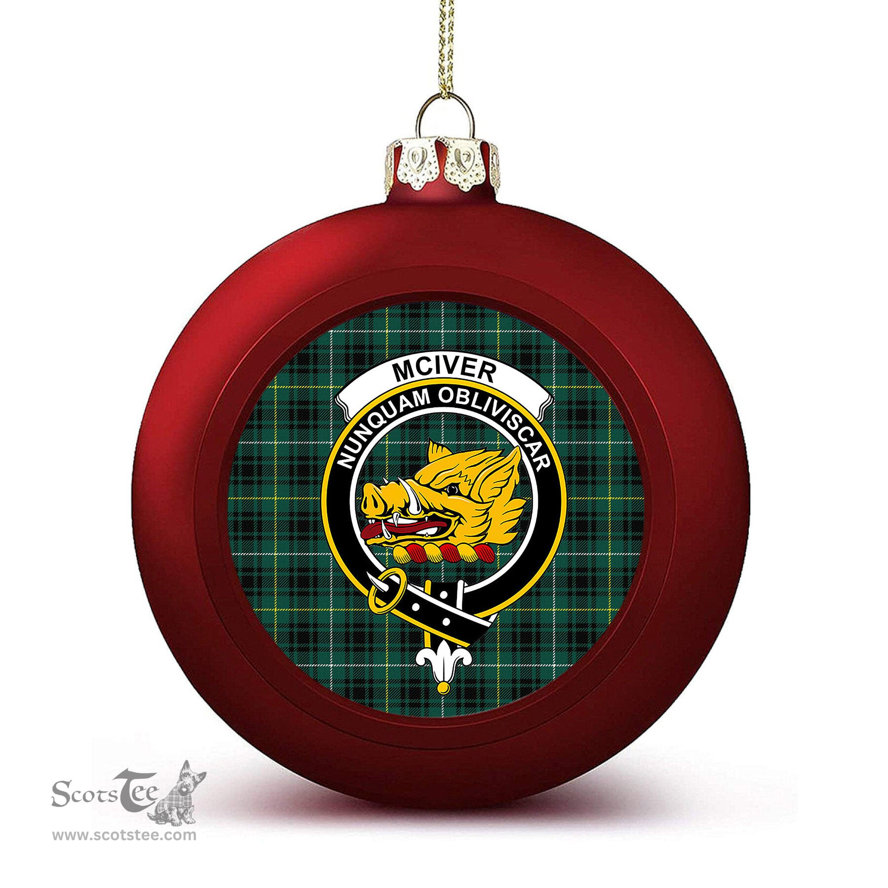 ScotsTee Shop Scottish McIver Hunting Modern Crest Tartan Christmas Ball Ornament