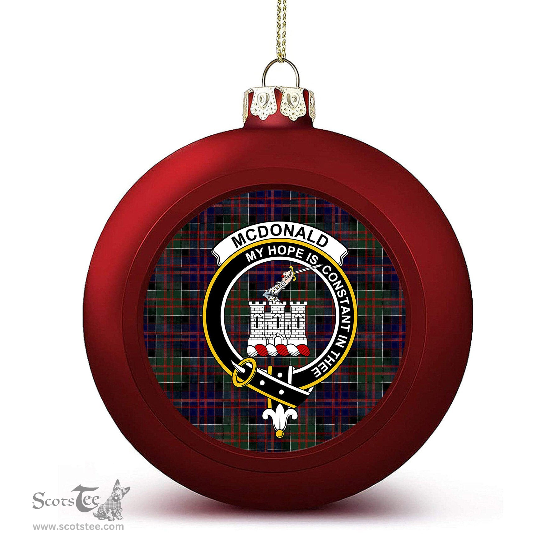 ScotsTee Shop Scottish McDonald of Clan Ranald Crest Tartan Christmas Ball Ornament