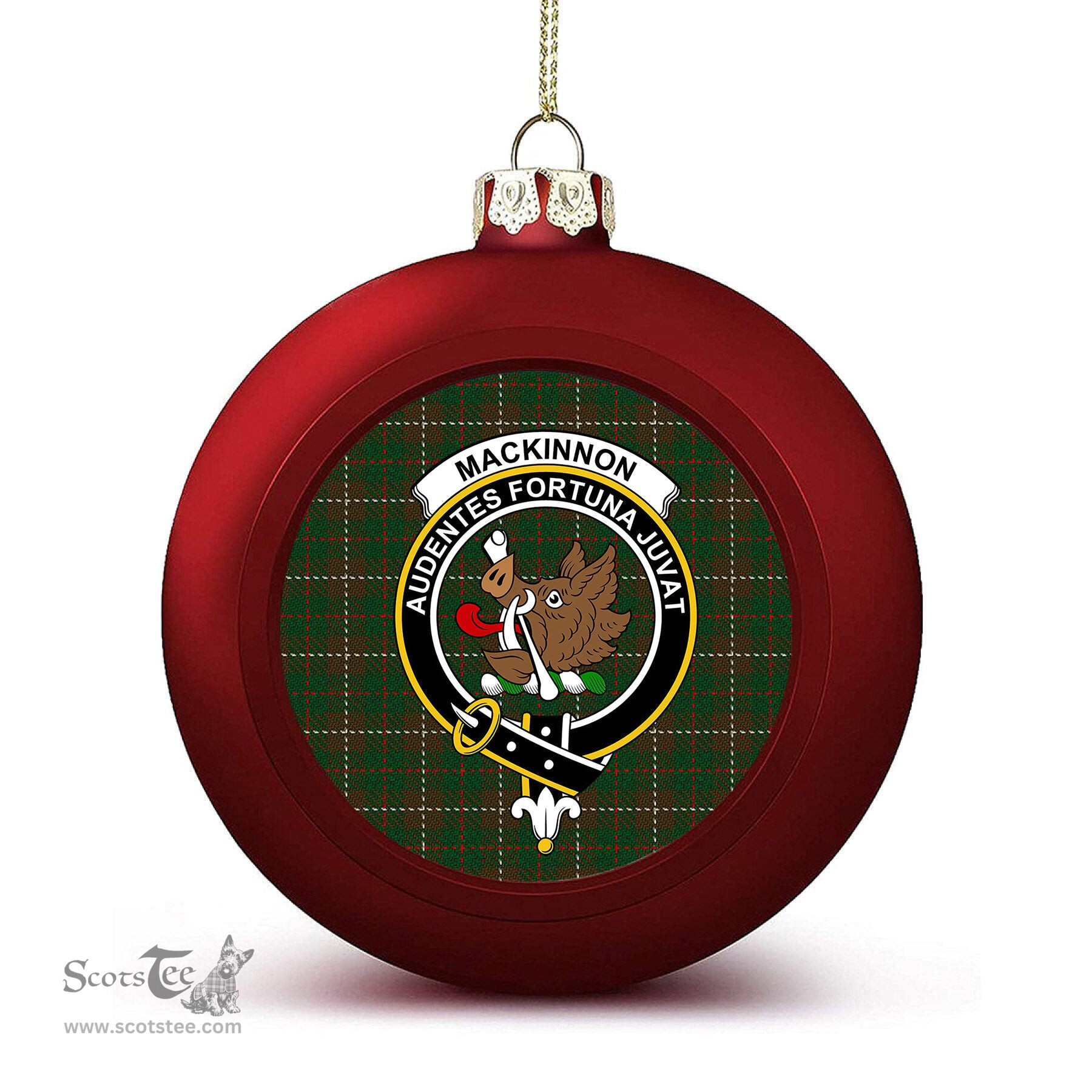 ScotsTee Shop Scottish MacKinnon Hunting 2 Crest Tartan Christmas Ball Ornament