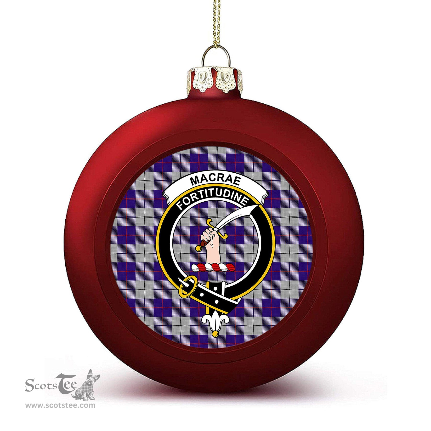 ScotsTee Shop Scottish MacRae Dress Purple 1 Crest Tartan Christmas Ball Ornament