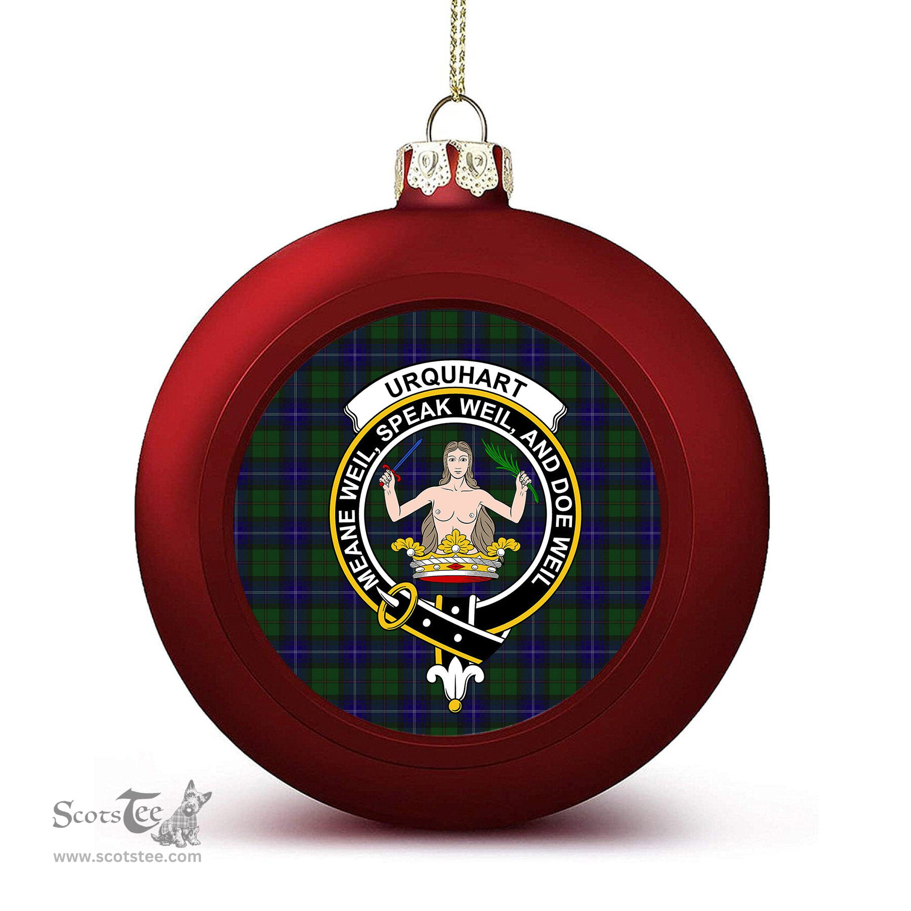 ScotsTee Shop Scottish Urquhart White Line Crest Tartan Christmas Ball Ornament