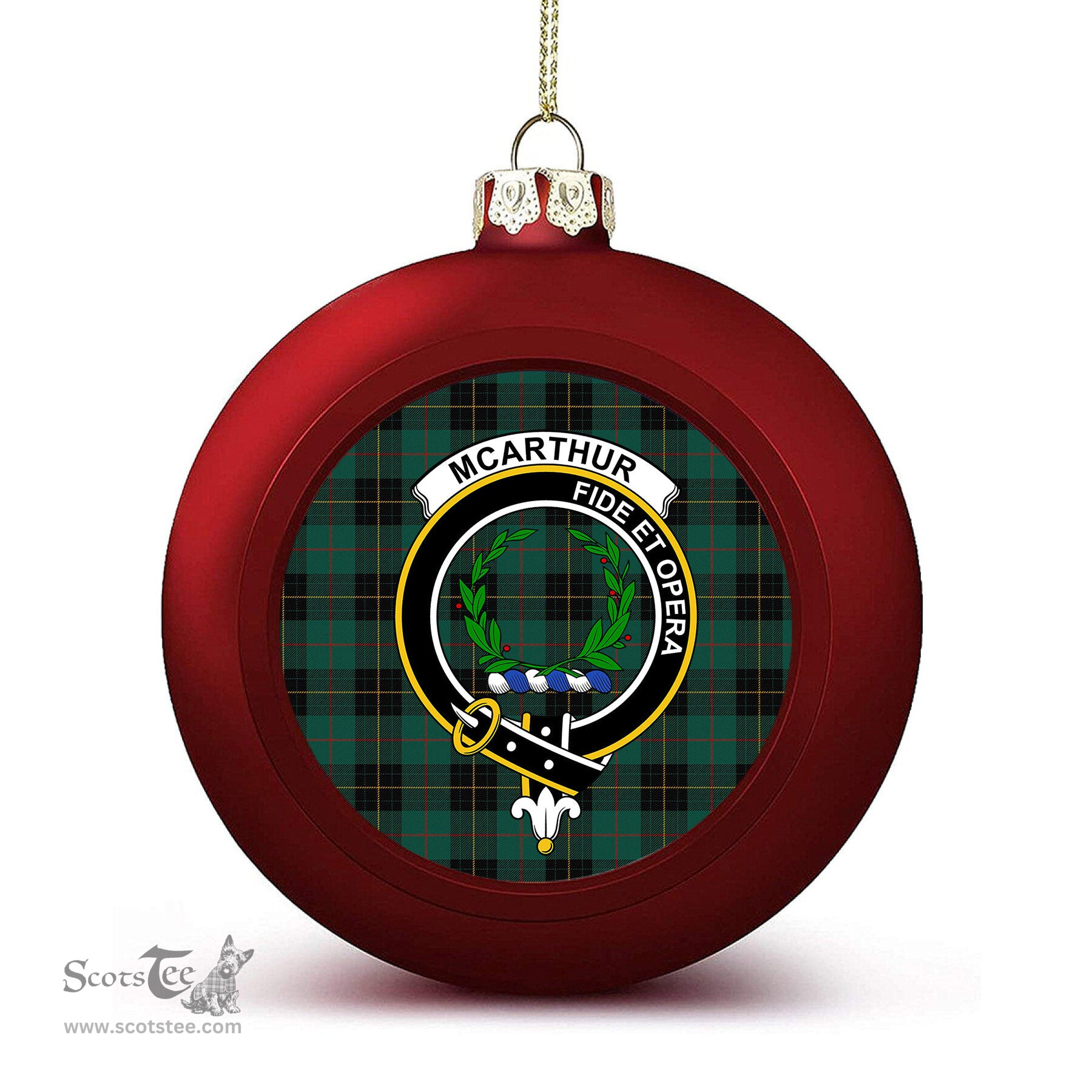 ScotsTee Shop Scottish McArthur-Fox Hunting Modern Crest Tartan Christmas Ball Ornament