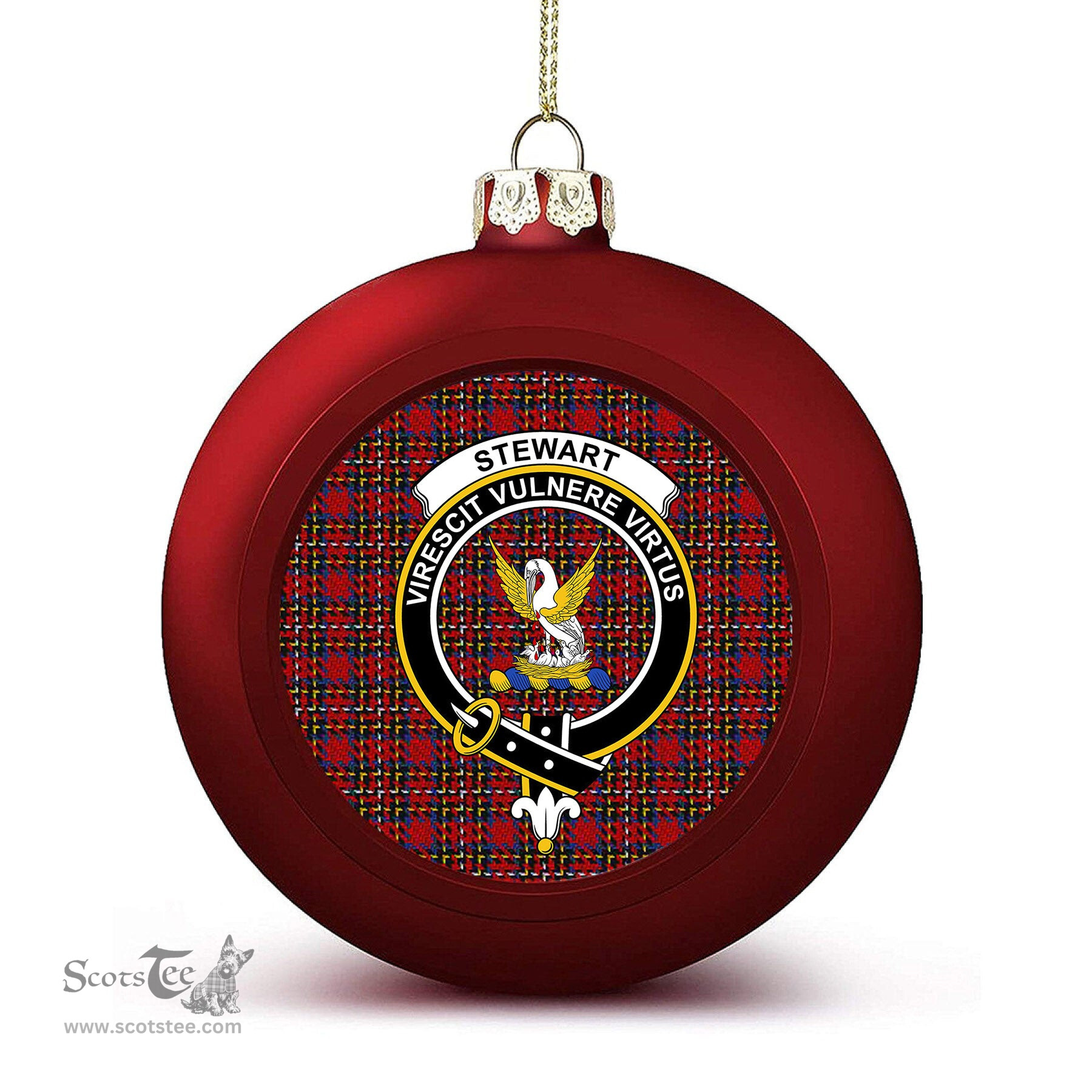 ScotsTee Shop Scottish Stewart Royal 1988 M&S Crest Tartan Christmas Ball Ornament