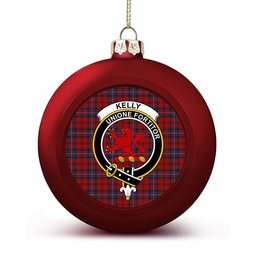 ScotsTee Shop Scottish Kelly of Sleat Red Crest Tartan Christmas Ball Ornament
