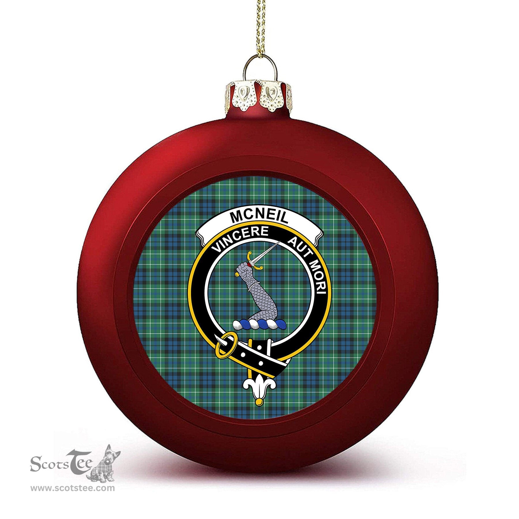 ScotsTee Shop Scottish McNeil of Colonsay Ancient Crest Tartan Christmas Ball Ornament