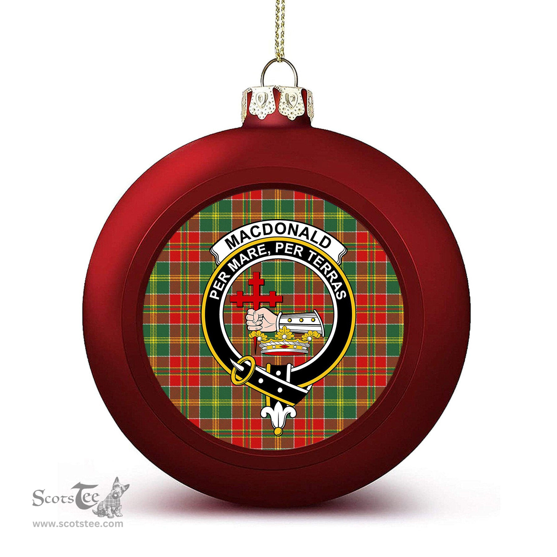 ScotsTee Shop Scottish MacDonald of Kingsburgh Modern Crest Tartan Christmas Ball Ornament