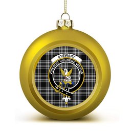 ScotsTee Shop Scottish Stewart Black and White Crest Tartan Christmas Ball Ornament