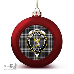 ScotsTee Shop Scottish Stewart Black and White Crest Tartan Christmas Ball Ornament