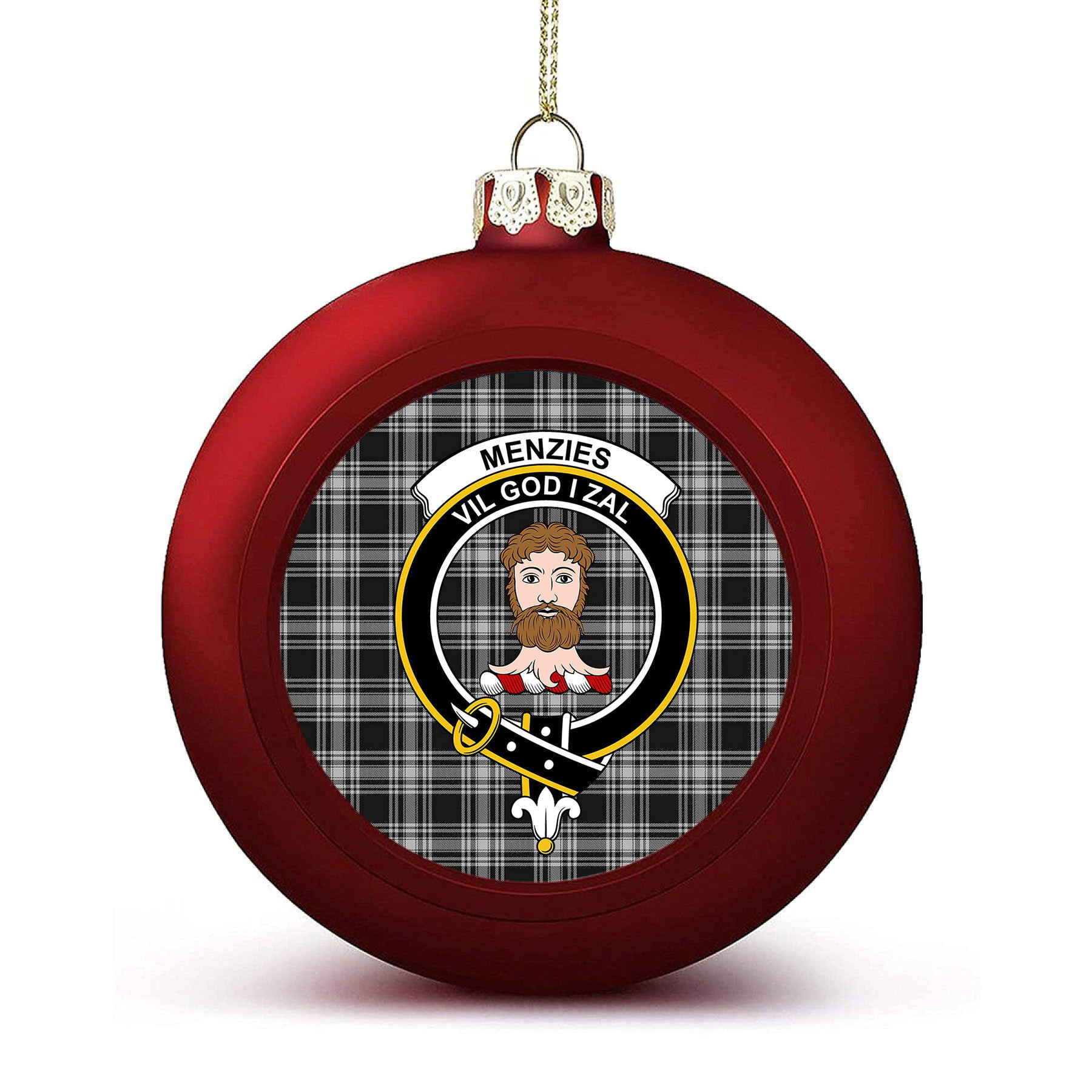 ScotsTee Shop Scottish Menzies 1938 Crest Tartan Christmas Ball Ornament