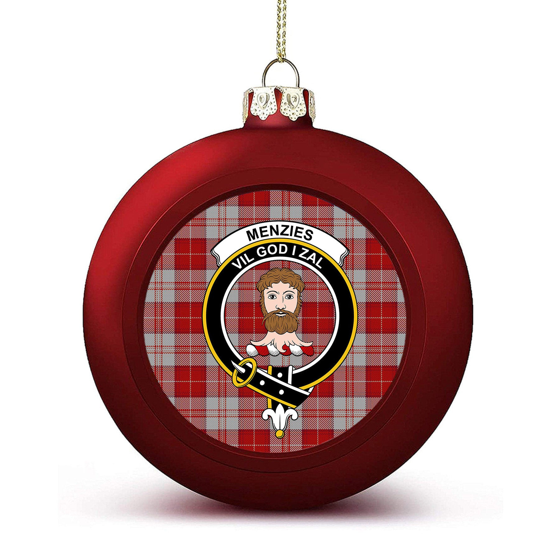 ScotsTee Shop Scottish Menzies 3 Crest Tartan Christmas Ball Ornament
