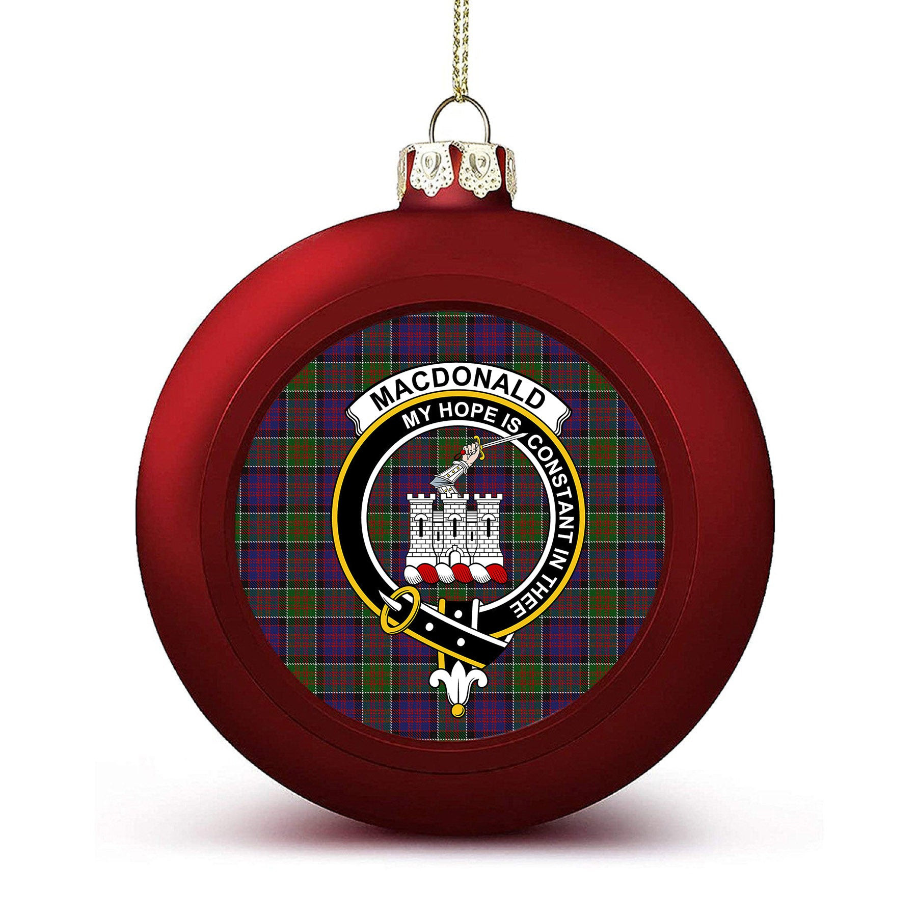 ScotsTee Shop Scottish MacDonald of Clan Ranald Modern Crest Tartan Christmas Ball Ornament