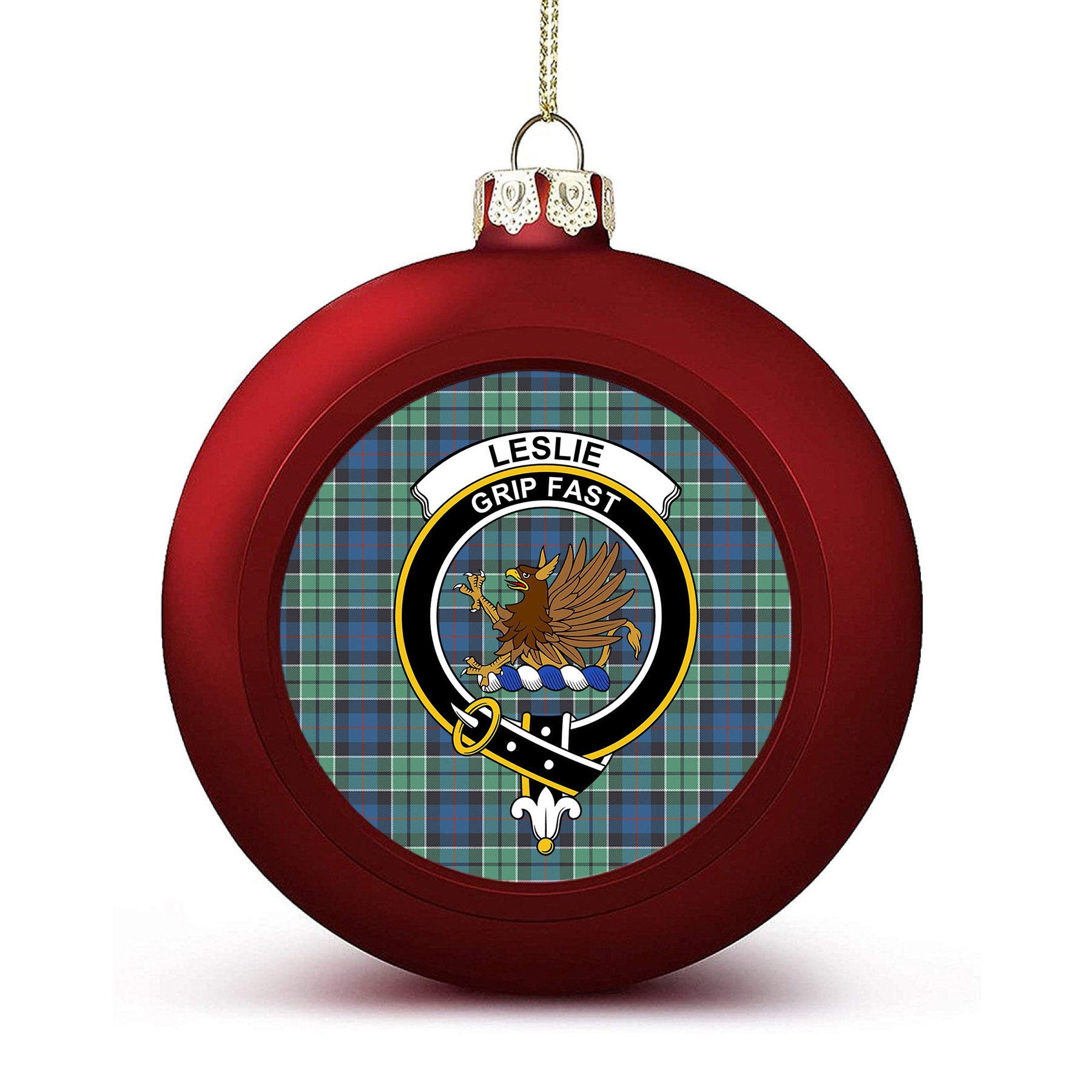 ScotsTee Shop Scottish Leslie Hunting Ancient SC Crest Tartan Christmas Ball Ornament