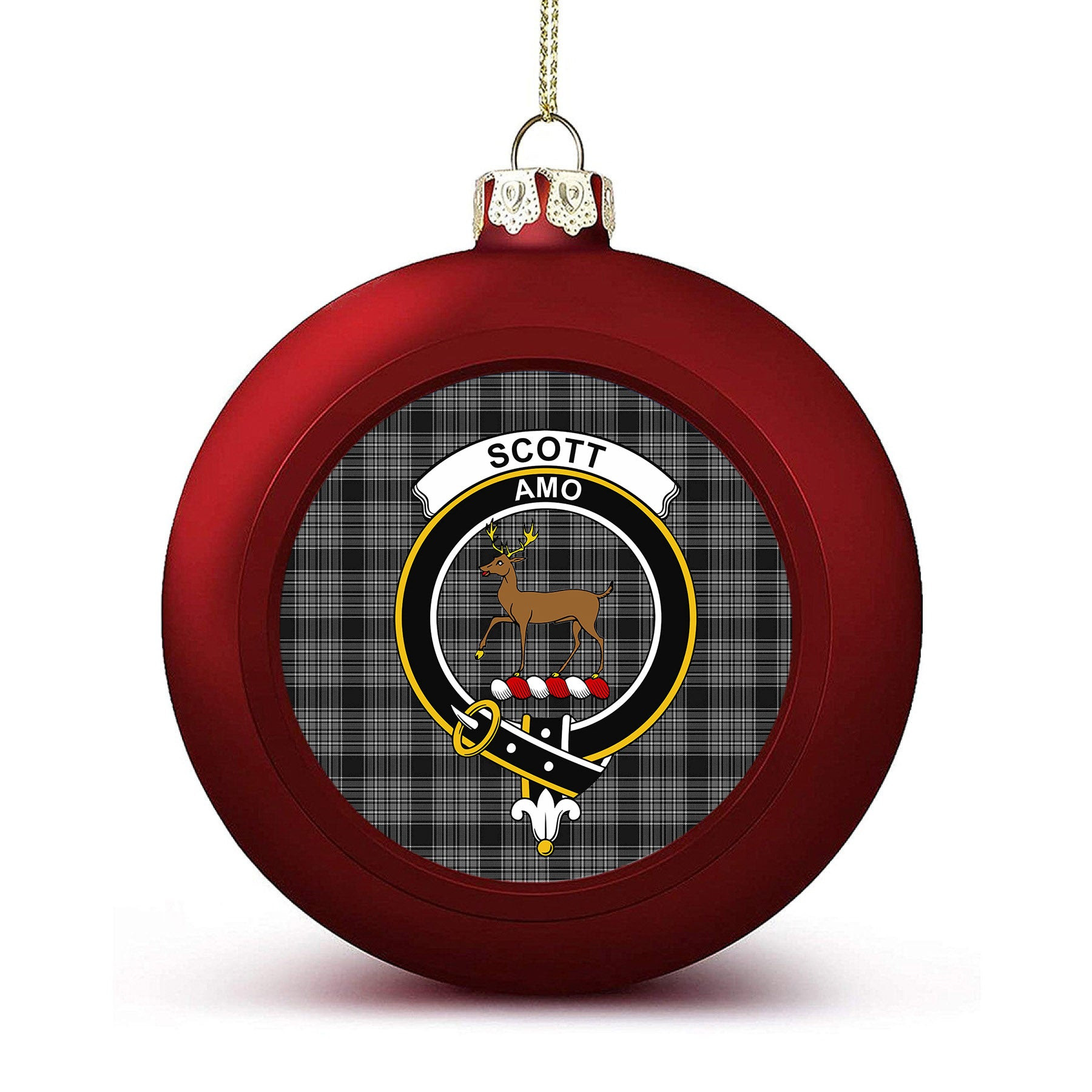 ScotsTee Shop Scottish Scott Black and White Crest Tartan Christmas Ball Ornament
