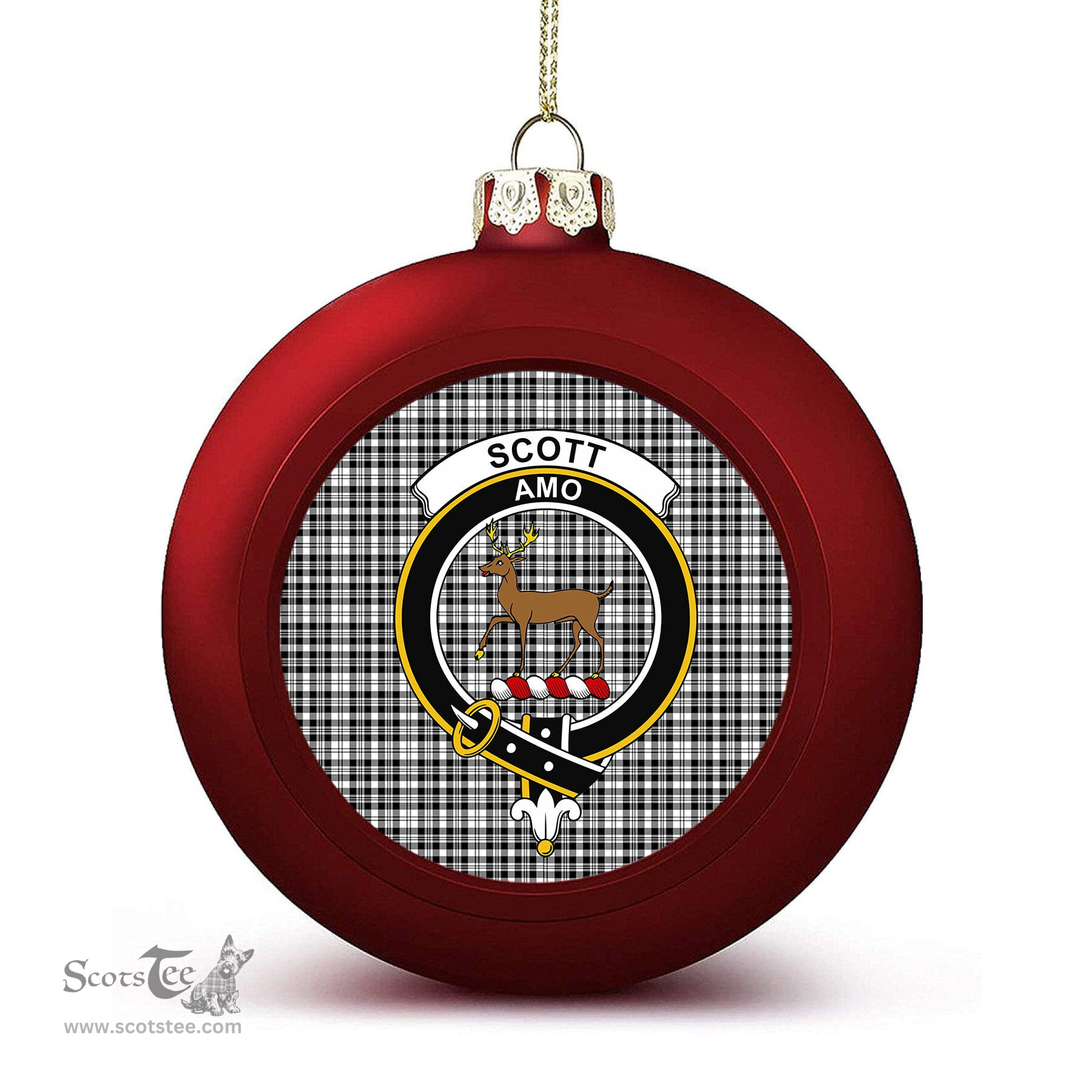 ScotsTee Shop Scottish Scott Black White Crest Tartan Christmas Ball Ornament