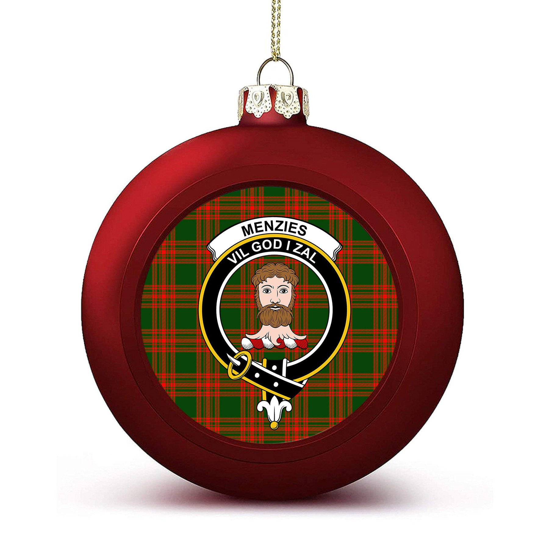 ScotsTee Shop Scottish Menzies Green Modern Crest Tartan Christmas Ball Ornament