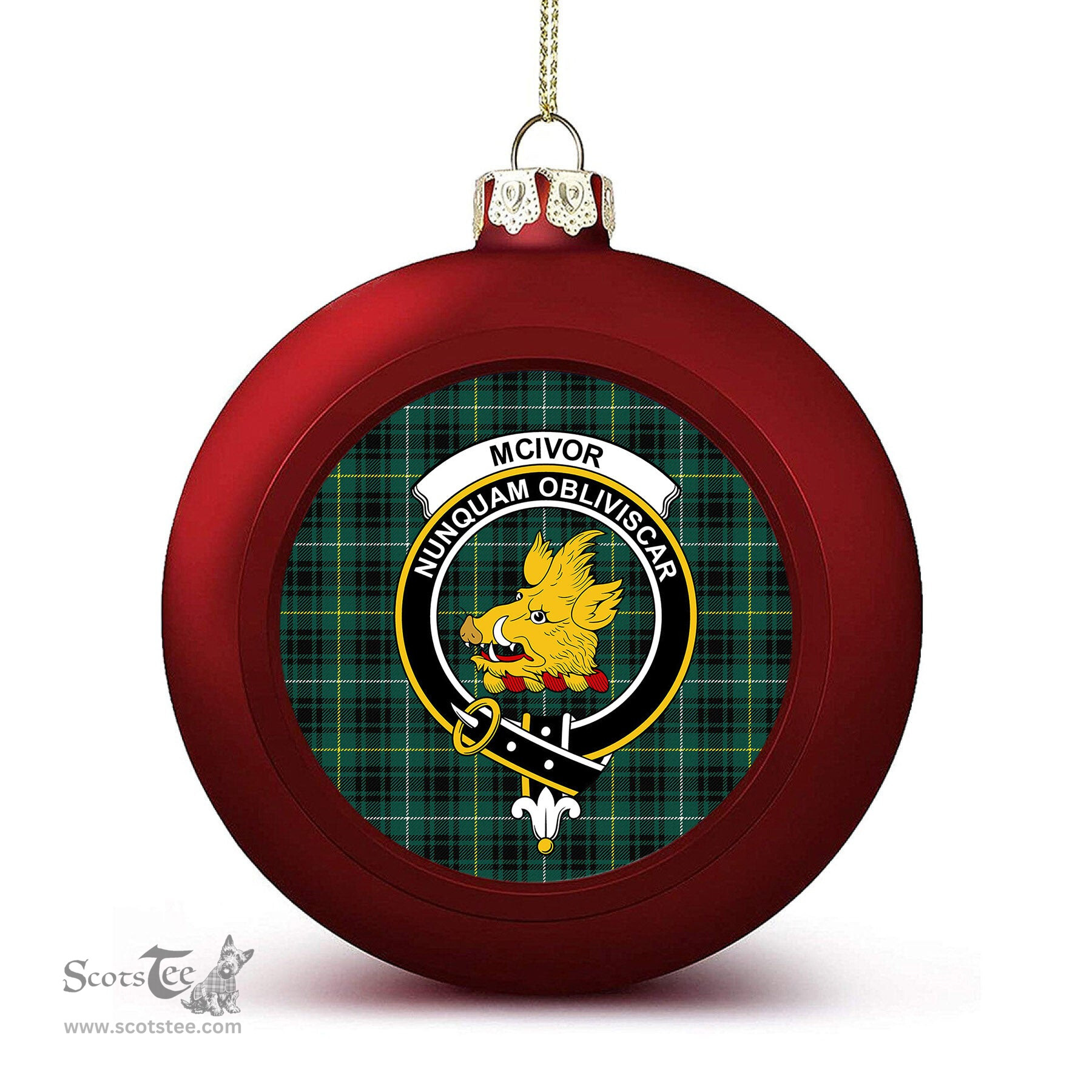 ScotsTee Shop Scottish McIvor Hunting Modern Crest Tartan Christmas Ball Ornament